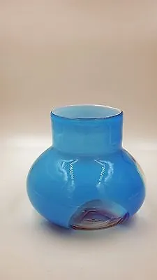 MCM Handblown BUBBLE VASE Cased Glass Mid Century Space Age 60's Blue Vintage  • $68.99