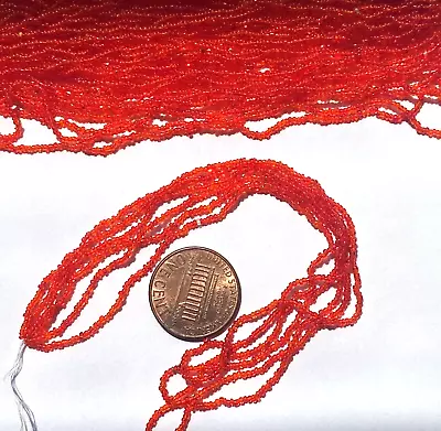 Antique Micro Seed Beads- 18/0 Warm Fiesta Red Transparent Hanks- 1.2-1.3 Mm • $6.25