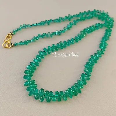 18K Solid Gold Diamond Finest Zambian Emerald Teardrop Briolette Bead Necklace • $2500