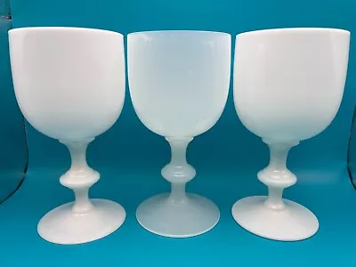 3 French Portieux Vallerysthal White Opaline Wine Water Glass Goblet 6.5  MCM • $149