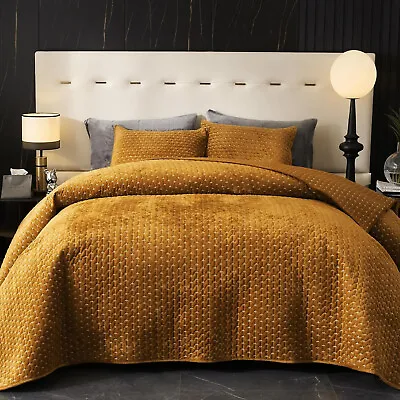 Velvet Quilt King SizeOversized Bedspread Quilted Bedding SetLuxurious Caramel • $154.99