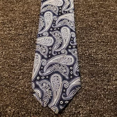 Bloomingdales Silk Tie Mens Blue Paisley Design Standard Size Business Necktie • $3.99