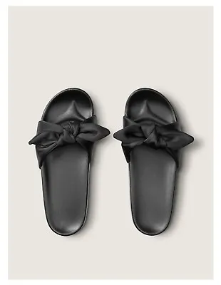Victoria's Secret Bow Slides Slip On Sandals Flip Flops Black L Nwt  • $44.95