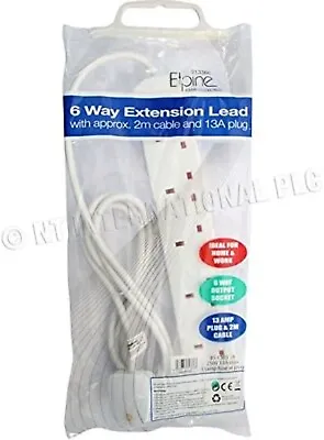 £6.99 • Buy New 6 Way Extension Lead 2 Meter Cable 13a Plug Electrical Home Office Connect