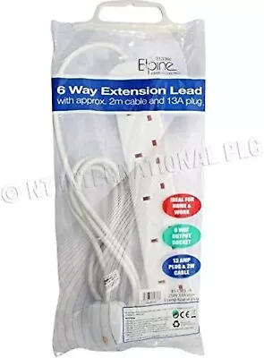 £6.99 • Buy New 6 Way Extension Lead 2 Meter Cable 13a Plug Electrical Home Office Connect