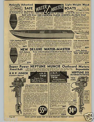 1941 PAPER AD Water Master All Wood Fishing Boat Neptune Outboard Motor 4 6 HP • $14.99