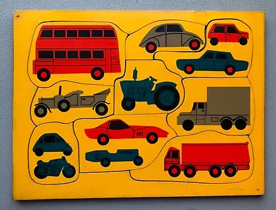 VINTAGE Wooden PUZZLE Vehicles TRANSPORT Cars Lorry Bus Tractor Motorcycle Game • £19.99