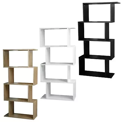 Wooden S-Shaped Bookcase Living Room Modern Display Shelves Storage Unit Divider • £34.99