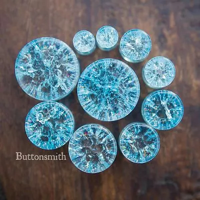 Pair Of Light Blue Cracked Glass Plugs Double Flared - 00g 1/2  3/4  1  -10 Size • $7.90