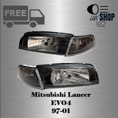 For Mitsubishi Lancer EVO 4 Mirage 97 01 Headlights Mirage JDM Black Headlamps • $230