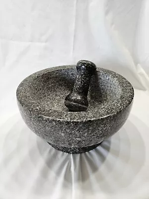 Extra Large 8.5 Inch 5 Cup-Capacity Mortar And Pestle Set Black Polished Stone • $45