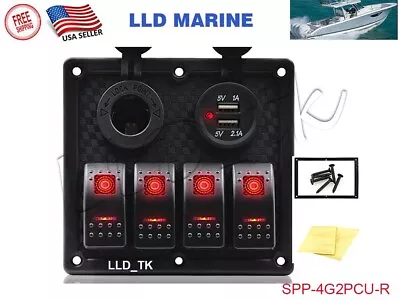 4 Gang Red LED Waterproof Rocker Switch Panel Breakers Car Marine Boat RV 12V • $28.50