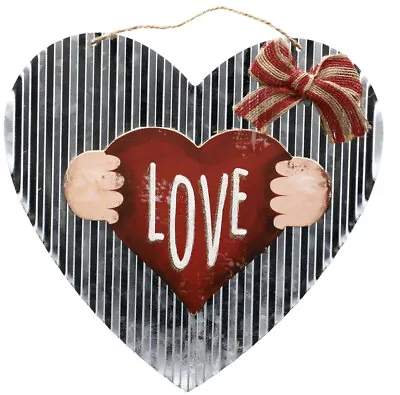 $6.95 • Buy Valentine’s Day Galvanized Metal Heart Hanging Sign Gnome Love Decor Ships Fast!