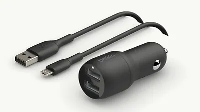 Belkin Dual USB-A Car Charger 24W + USB-A To Micro-USB Cable CCE002bt1MBK • $17.99