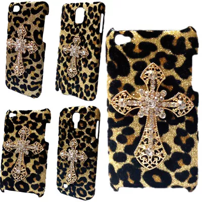 For Various Phones 3D Bling Luxury Leopard Gold Diamond Cross Back Hard Cover • $10.44