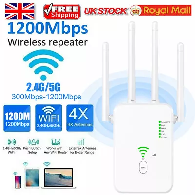 1200Mbps WiFi Signal Repeater Extender Range Booster Internet Network Amplifier • £22.99