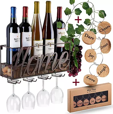 Anna Stay Wine Rack Wall Mounted Decorative Wine Rack With Wine Glass Holder In • $46.25