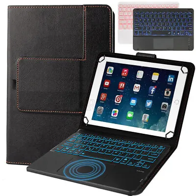 For 10.1  Universal Android Tablet Backlit Touchpad Keyboard Leather Case Mouse • £30.99