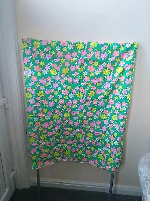 Vintage 60's/70's Cotton Material Green Background With Multicoloured Flowers  • £10