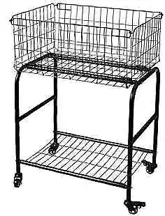 Rolling Wire Laundry Basket With WheelsMetal Luandry Cart For Room Black • $149.06