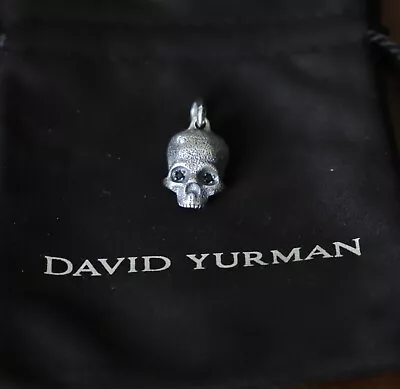 David Yurman Sterling Silver 18mm Memento Mori Skull Amulet With Black Diamonds • $280