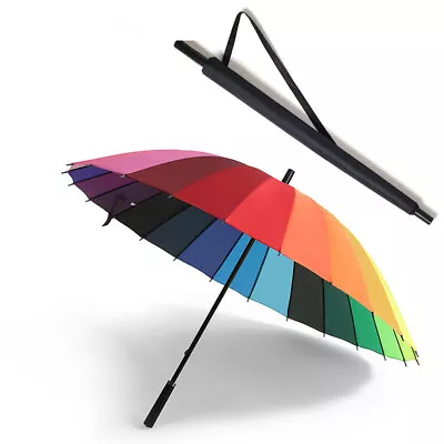 $42.99 • Buy 24 Ribs Umbrella Large Long Handle Umbrella Windproof Business Sun Rain Umbrella