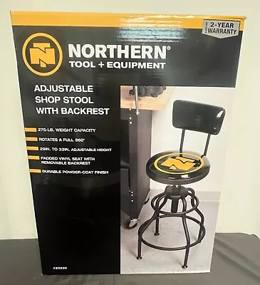 Northern Tool Adjustable Swivel Shop Stool With Backrest — Steel 275-Lb. - NEW • $69.99