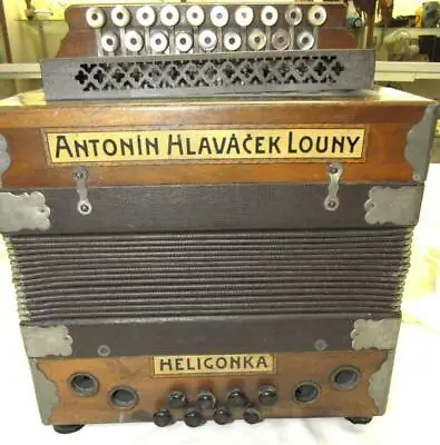 *WORKING* Antique Antonin Hlavacek Louny Button Accordion 11-1/2 X7-1/2 X12-1/2  • $1500