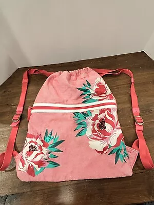 Vera Bradley VB Drawstring Backpack Napsack Pink Floral Print Zippered Pockets • $18.95