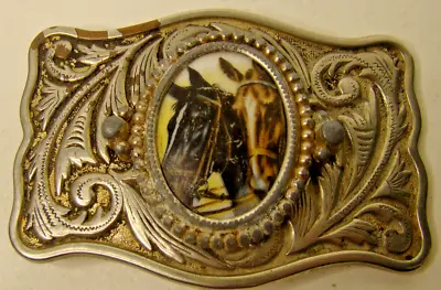 Vintage Western Belt Buckle With Dual Horse Head 3.5  X 2.5  • $9.99