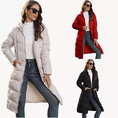 Women's Winter Long Parka Quilted Knee Coat Hooded Ladies Warm Padded Jacket • $45.33