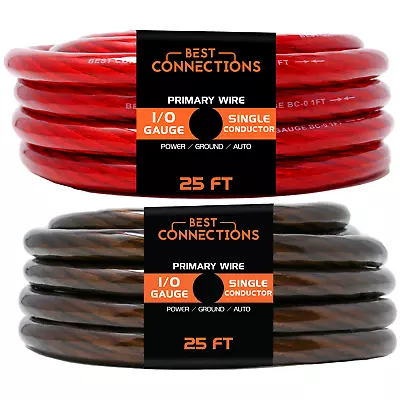 BEST CONNECTIONS 1/0Ga 25ft Ea Black/Red Translucent Car Power/Ground Wire 50ft • $114.95