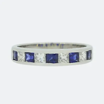 Gold Diamond Ring- Sapphire And Diamond Eternity Band 18ct White Gold • £1250