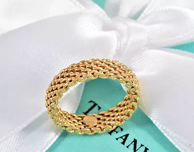 Tiffany & Co Somerset 18K Yellow Gold Narrow Mesh Ring Size 6 In Box Pouch • $899.99