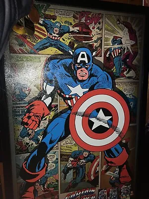 $249.99 • Buy Vintage Captain America Marvel Framed Wall Decor Print🔥🔥🔥