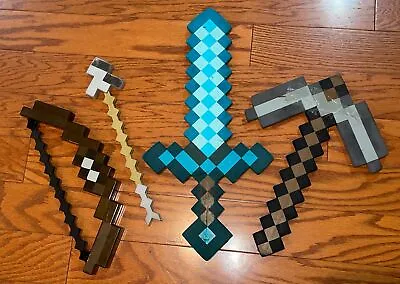 Minecraft Bow & Arrow Diamond Sword And Iron Pick Axe Set Cosplay Life Size • $49.95