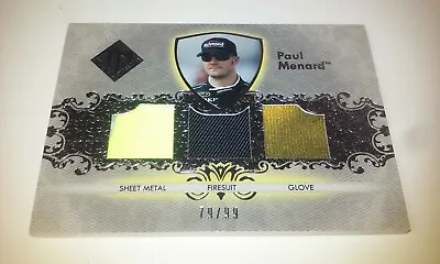 Paul Menard Raced Used Sheet Metal Fire Suit Glove 2012 Press Pass Card 79/99  • $25