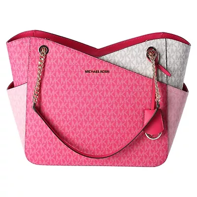 Michael Kors Jet Set Travel Large Chain Shoulder Tote Bag MK Electric Pink Multi • $198