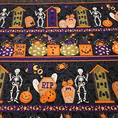 Cats Bats & Bones BTY South Sea Imports Debbie Mumm Halloween Stripe • $7.99