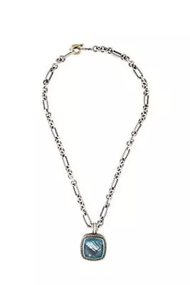 David Yurman Blue Topaz & Diamond Albion Pendant Figaro Chain • $800