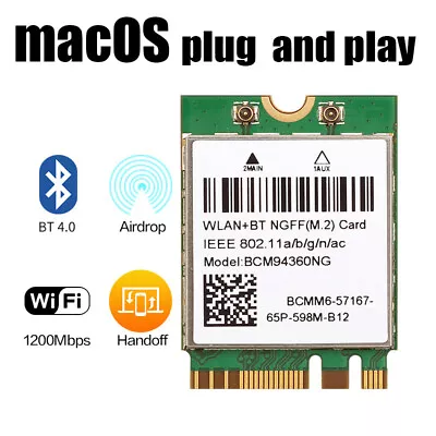 Hackintosh Wifi Card BCM94360NG BCM94352Z DW1560 M.2 Wifi Adapter Bluetooth 4.0 • £26.39