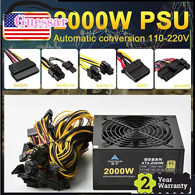 NEW GPU Mining Power Supply 2000W PSU Miner 16 6+2 PCIE • $64.86