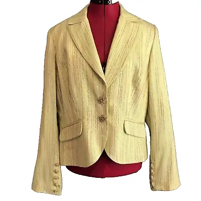 ECI New York Blazer Women’s Size 10 Yellow Striped Glimmer Rhinestone Button • $29.99