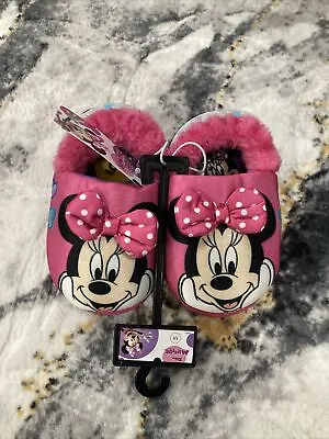 MINNIE MOUSE DISNEY Plush Sequin Slippers Red Toddler's Sizes 5-6 • $19.99