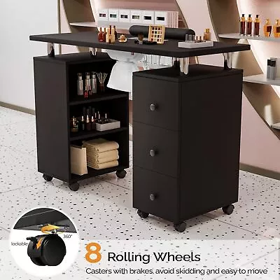 Manicure Table Nail Desk With Dust Collector Storage Drawers For Nail Tech-Black • $174.99