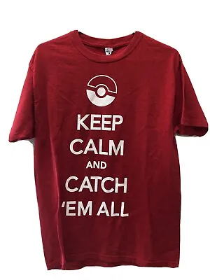 $21.40 • Buy 2014-2016 Pokemon Go Red KEEP CALM CARCH EM ALL T-Shirt Men’s MEDIUM Nintendo