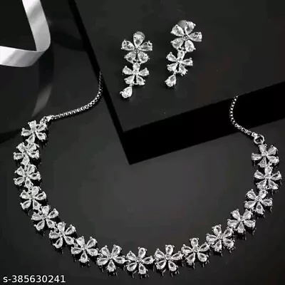 Ethnic AD Indian Bollywood Silver Plated Jewelry Earrings Necklace Bridal Set • $17.99