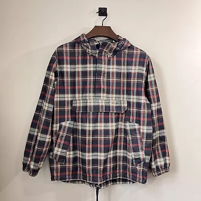 Vintage 90’s Gap Men’s Plaid Pullover Anorak M Navy Plaid Oversized Hooded EUC • $59.99