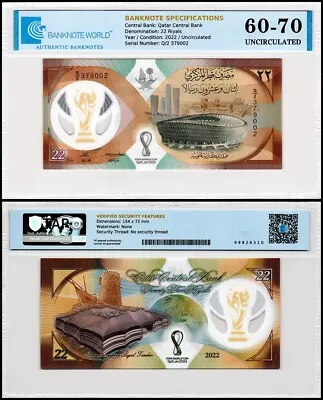 Qatar 22 Riyals 2022 P-39 UNC Commemorative Polymer Authenticated Banknote • $29.99