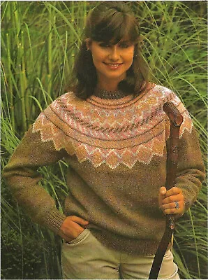 Ladies Fair Isle Yolked Sweater Jumper KNITTING PATTERN DK 34 - 38  Icelandic • £2.15